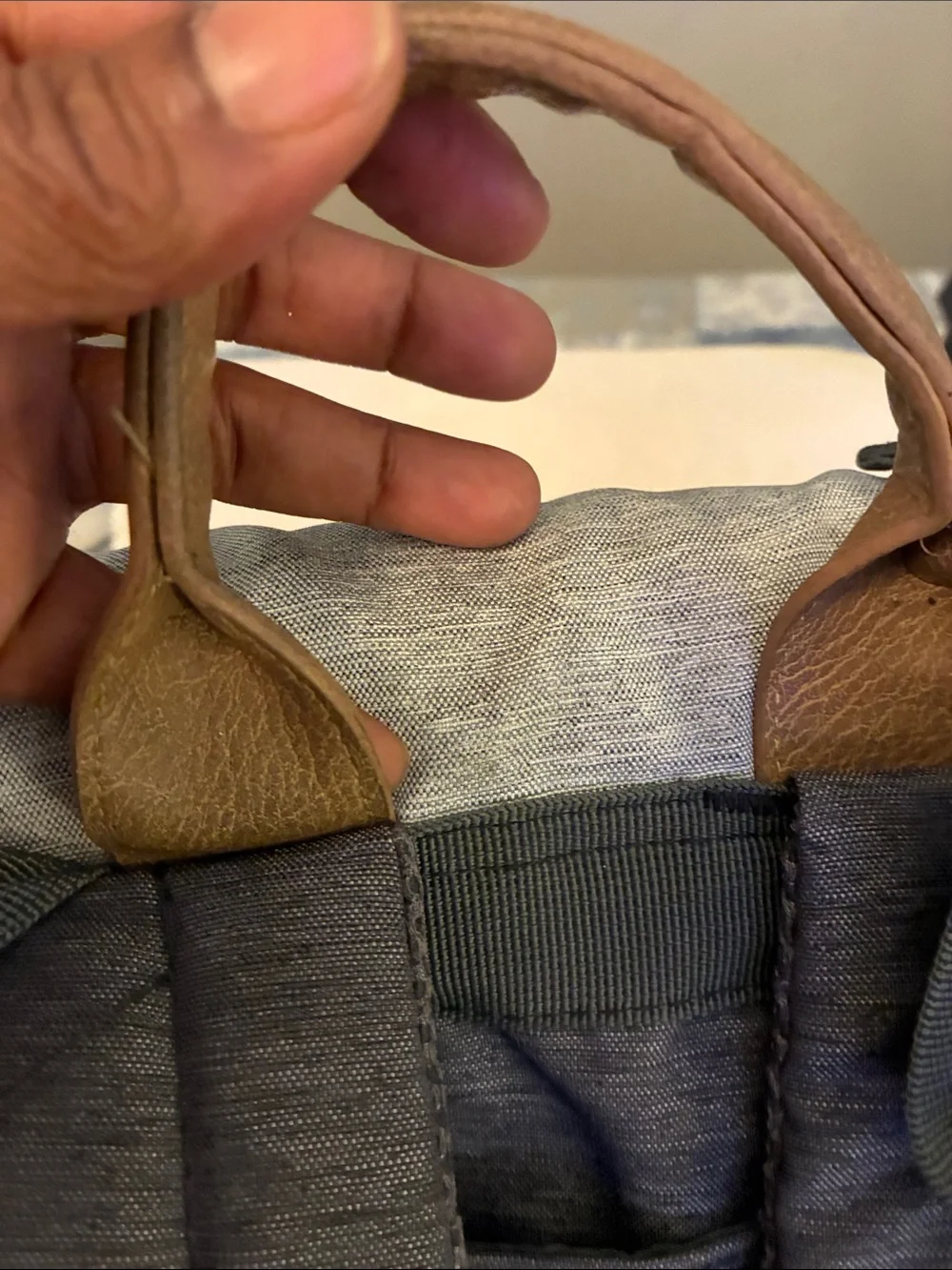 Eddie Bauer Cascade Canvas Two-Tone Gray & Cream DiaperBackpack w/ Tan Accents